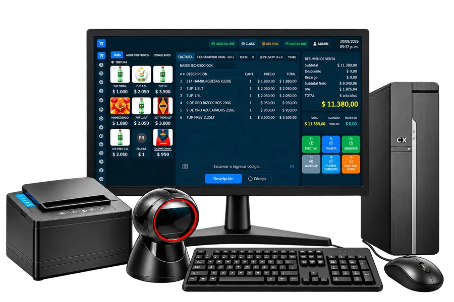 Combo ZETEKPOINT IA MAX: PC, monitor, impresora térmica y lector de códigos